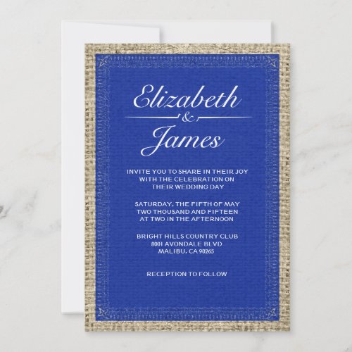 Navy Blue Vintage Burlap Wedding Invitations