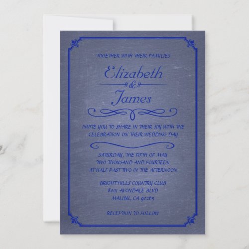 Navy Blue Vintage Chalkboard Wedding Invitations