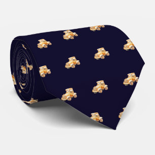 Navy Blue Vintage Child's Car Toy Pattern Neck Tie