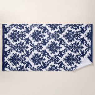Navy-blue vintage damasks beach towel