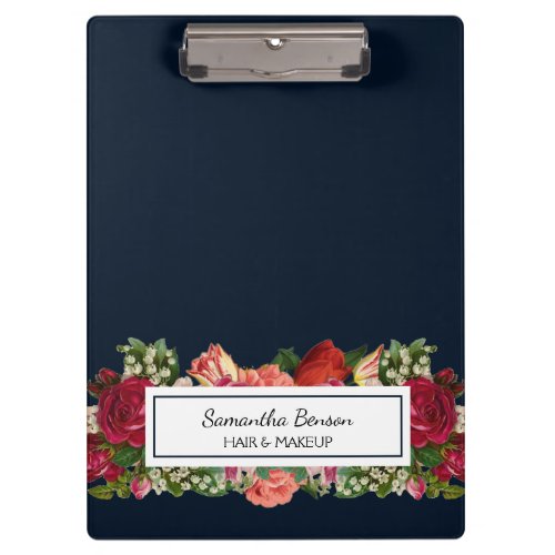 Navy Blue Vintage Floral Blush Clipboard