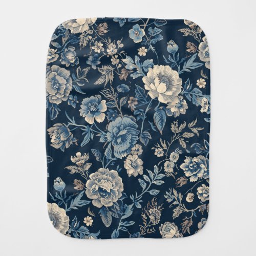 Navy Blue Vintage Floral Botanical Pattern Baby Burp Cloth