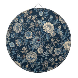Navy Blue Vintage Floral Botanical Pattern Dart Board