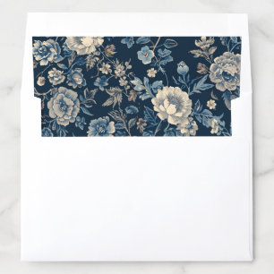 Navy Blue Vintage Floral Botanical Pattern Envelope Liner