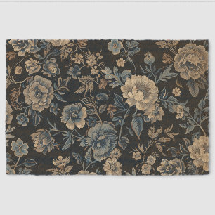 Navy Blue Vintage Floral Botanical Pattern Fiber Doormat