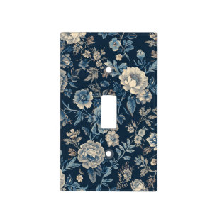 Navy Blue Vintage Floral Botanical Pattern Light Switch Cover