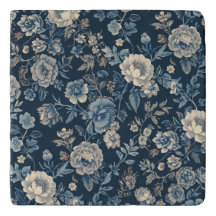 Navy Blue Vintage Floral Botanical Pattern