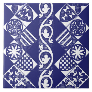 Navy Blue Vintage Geometric Traditional Gothic Ceramic Tile
