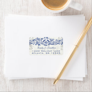Navy Blue Vintage Love Birds Oak Tree Acorn Label