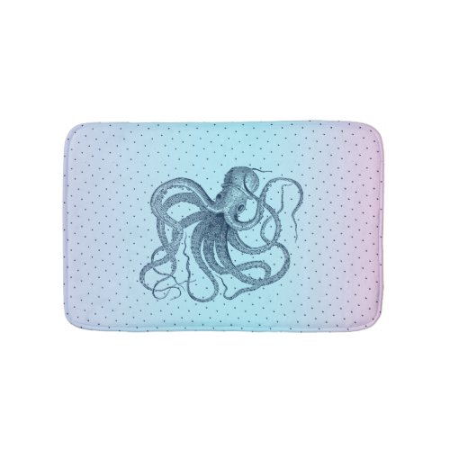 Navy_blue Vintage Octopi Illustration Bath Mat