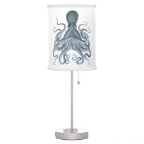 Navy Blue Vintage Octopus Illustration Table Lamp