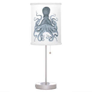 Navy Blue Vintage Octopus Illustration Table Lamp