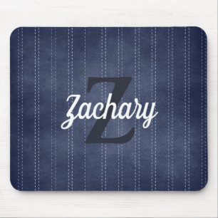 Navy Blue Vintage Pinstripe Retro Monogram Mouse Pad