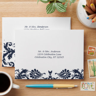 Navy Blue Vintage Victorian Damask Envelope