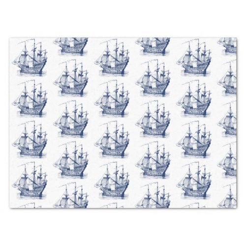 Navy_Blue Vintage Wind Sailing Boat Pattern Tissue Paper