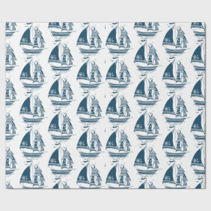 Navy-blue vintage wind sailing boat pattern wrappi wrapping paper