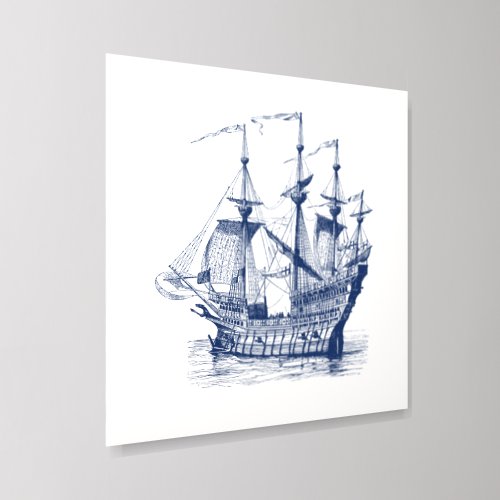 Navy Blue Vintage Wind Sailing Boat Peel And Stick Photo Tile