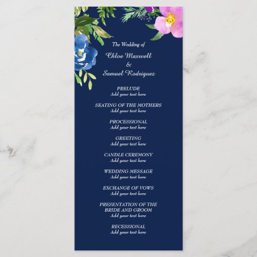 Navy Blue Violet Wedding Program