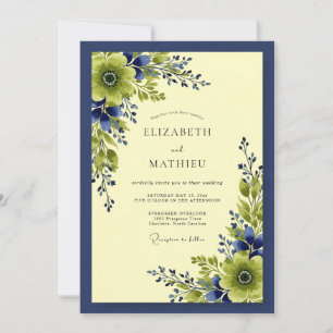 Navy Blue Vivid Botanical Wedding Invitation