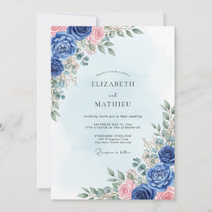 Navy Blue Vivid Spring Wedding Invitation