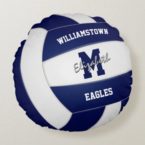 navy blue and white team colors kids volleyball round pillow