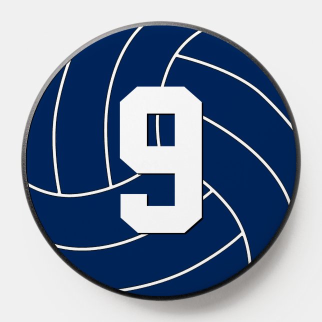 Navy Blue Volleyball Player Custom Number Text PopSocket (Popsocket)