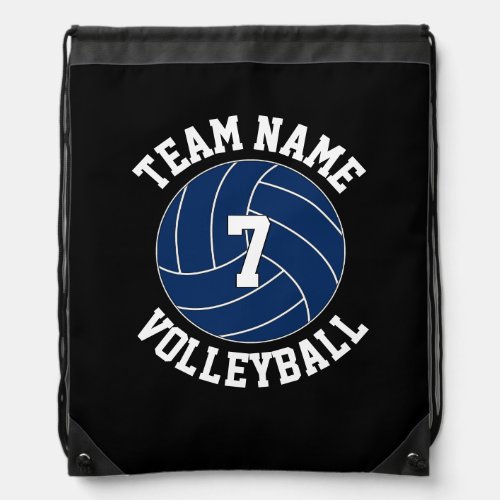 Navy Blue Volleyball Team Name and Player Number Drawstring Bag