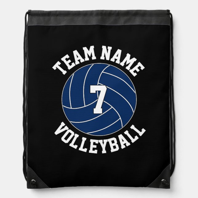 Navy Blue Volleyball Team Name and Player Number Drawstring Bag (Front)