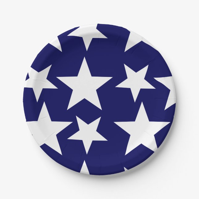 Navy Blue w White Stars Paper Plates (Front)