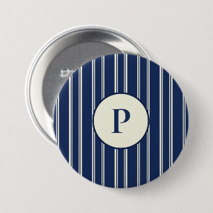 Navy Blue Warm Ivory Classic Elegant Stripes Button