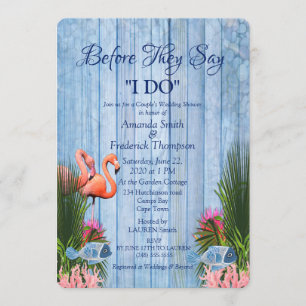 Navy - Blue Water & Pink Flamingos Wedding Shower Invitation
