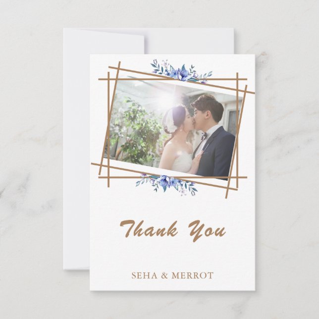 Navy blue waterclor rustic floral thank you card (Front)