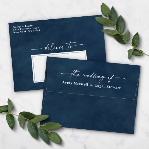 Navy Blue Watercolor A7 5x7 Wedding Invitation Envelope