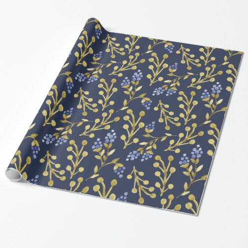 Custom Gift Wrap And Tissue Paper 6 Navy Blue Watercolor Berry Floral Wrapping Paper