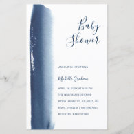 Navy Blue Watercolor Boy Baby Shower Invitation