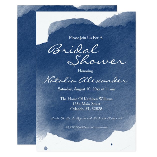Navy Blue Watercolor Bridal Shower Invitation