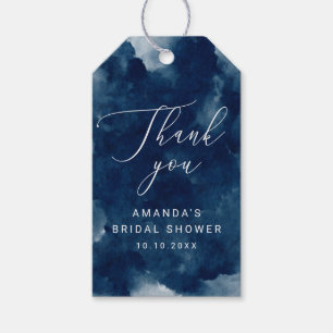 Navy Blue Watercolor Bridal Shower Thank You Favor Gift Tags