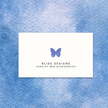 Navy Blue Watercolor Butterfly Logo Simple Business Card by whimsydesigns at Zazzle