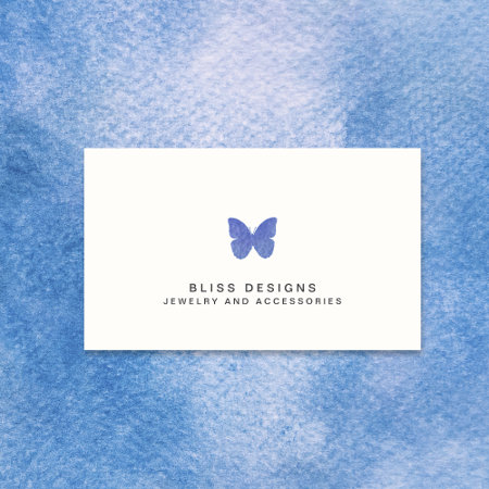 Navy Blue Watercolor Butterfly Logo Simple Business Card