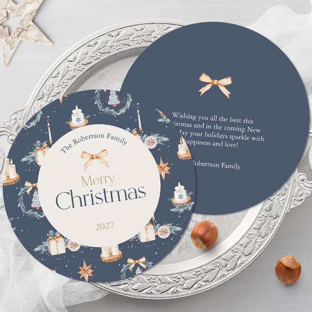 Navy Blue Watercolor Christmas Greeting Card  (Creator Uploaded)