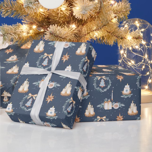 Navy Blue Watercolor Christmas Wrapping Paper (Holidays)