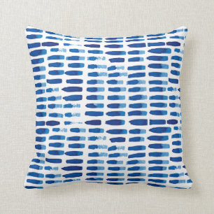 Navy Blue Watercolor Dashes Abstract Pattern Throw Pillow