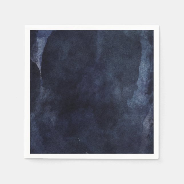 Navy Blue Watercolor Elegant Modern Wedding Napkins (Front)