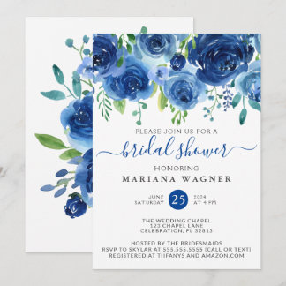 Navy Blue Watercolor Floral Bridal Shower Invitati Invitation