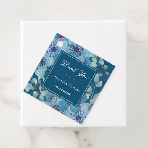 Navy Blue Watercolor Floral Elegant Thank You Favor Tags