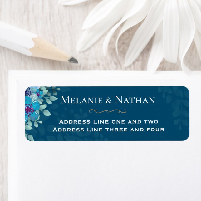 Navy Blue Watercolor Floral Elegant Wedding Label (Insitu)