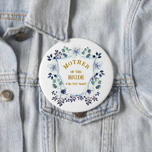 Navy Blue Watercolor Floral Mother of the Bride Button