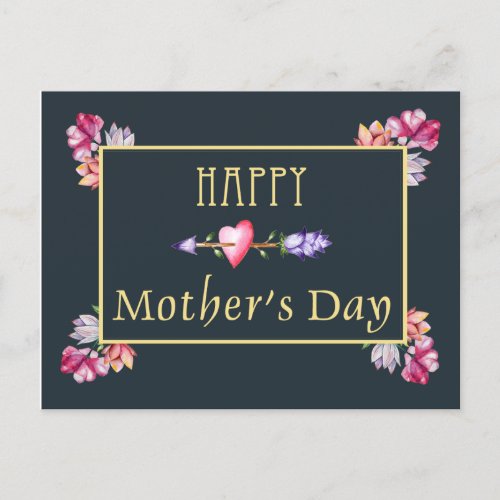 Navy Blue Watercolor Floral Mothers Day Holiday Postcard