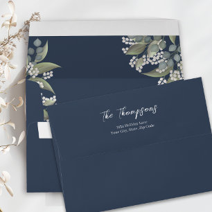 Navy Blue Watercolor Floral Return Address Envelope