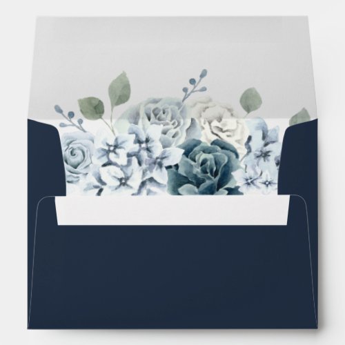 Navy Blue Watercolor Floral Return Address Envelope